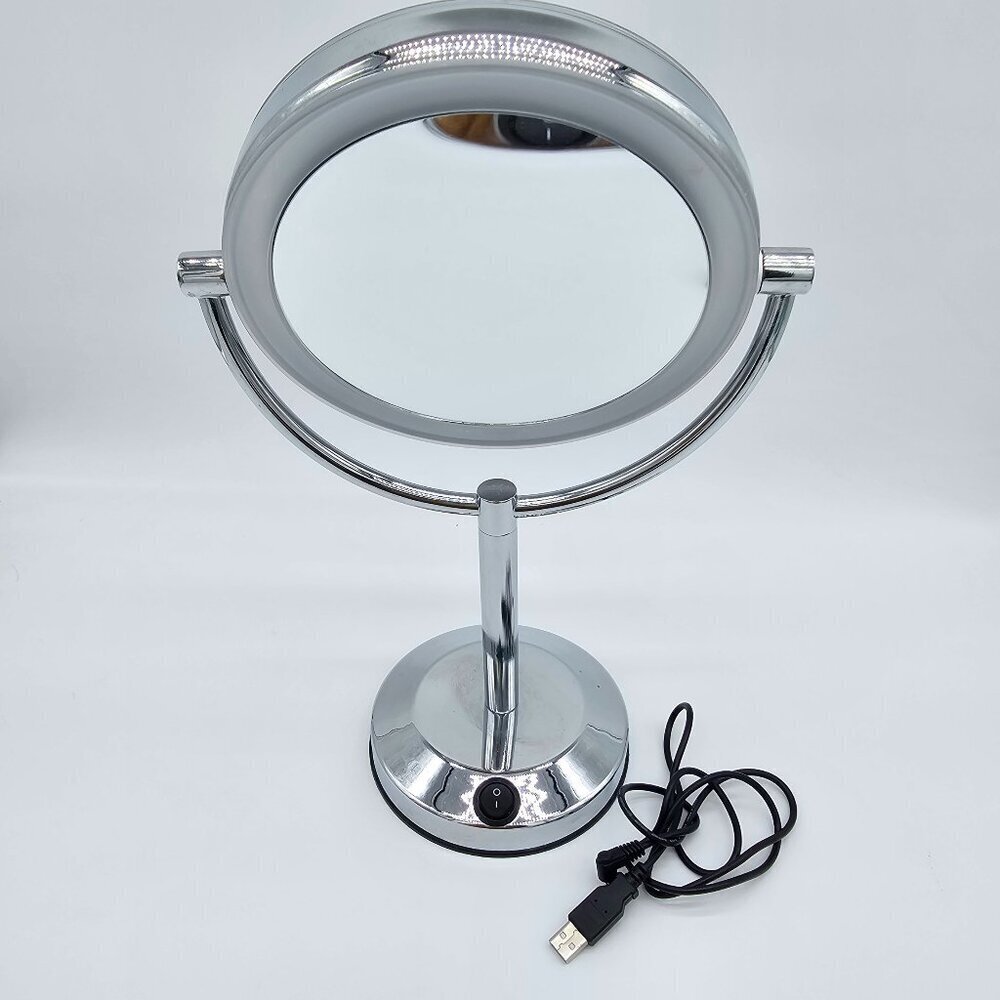 7.5" Double Sided Lighted Free-Standing Mirror, Chrome Finish